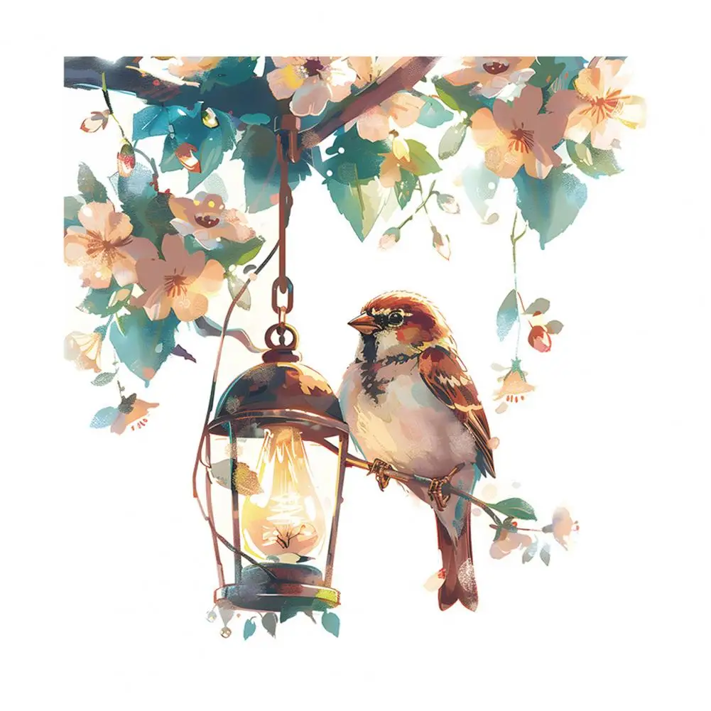 Thick Pvc Sticker Bird Lantern Flower Toilet Sticker Removable Self-adhesive Waterproof Pvc Decal for Room Wall Art Bathroom Lid