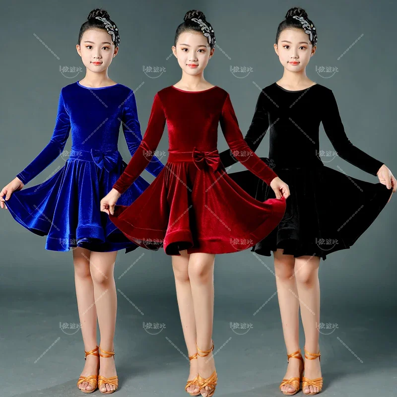 Children's New Latin Dance Dress, Long Sleeved Girl Stage Performance Competition Training Dress