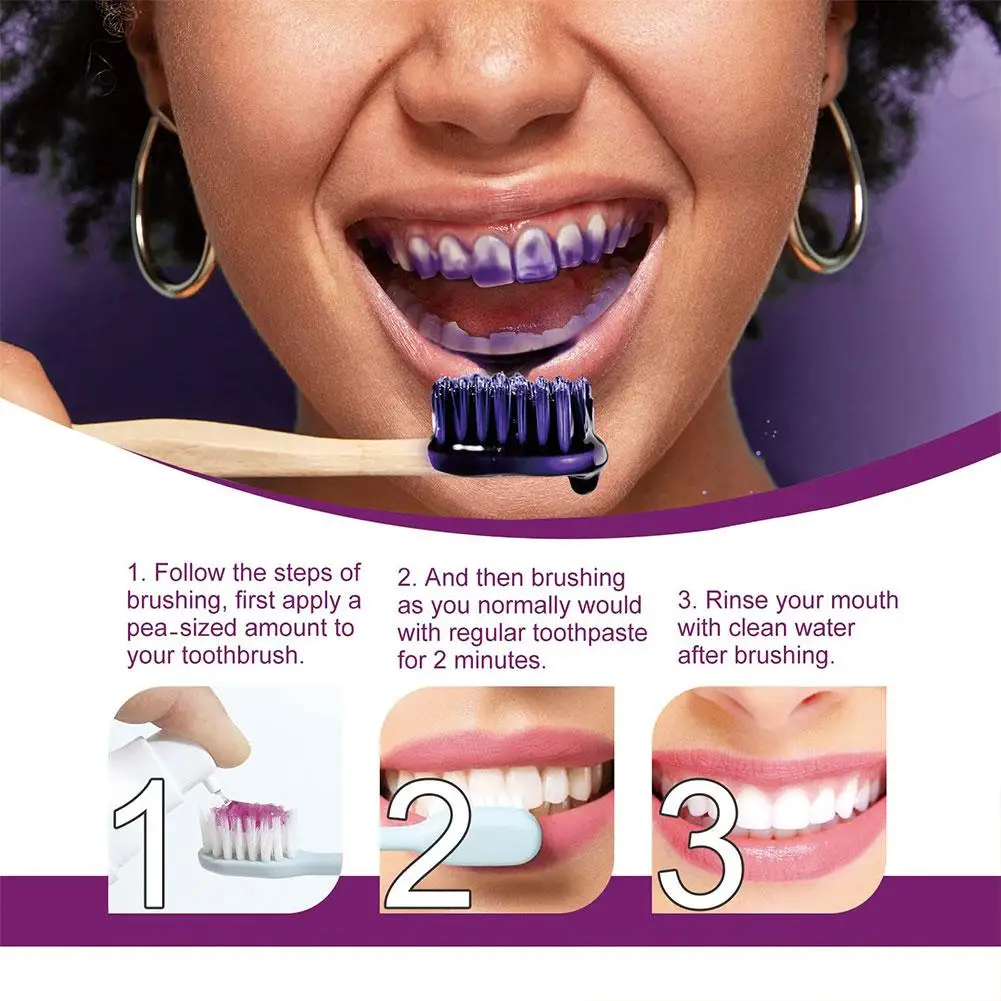 Dentifrice V34 violet pour les dents blanches, éclaircissant, soins des dents, jaunissement SAP, 30ml, tendance