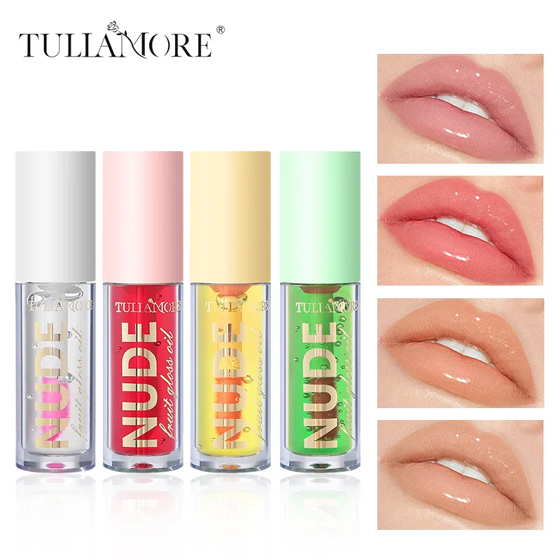 4 color temperature change Fruit Lip oil Mirror water gloss lip glaze Clear nourishing fade lines and wrinkles lip plump liquid