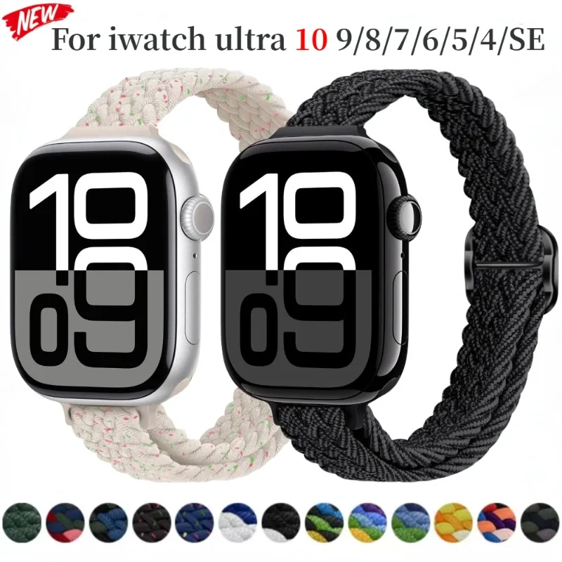 Nylon Strap for Apple Watch 9 8 7 45mm 41mm Ultra 49mm Slim Braided Loop wristband iWatch 6 5 4 SE 44mm 40mm 10 46mm 42mm correa
