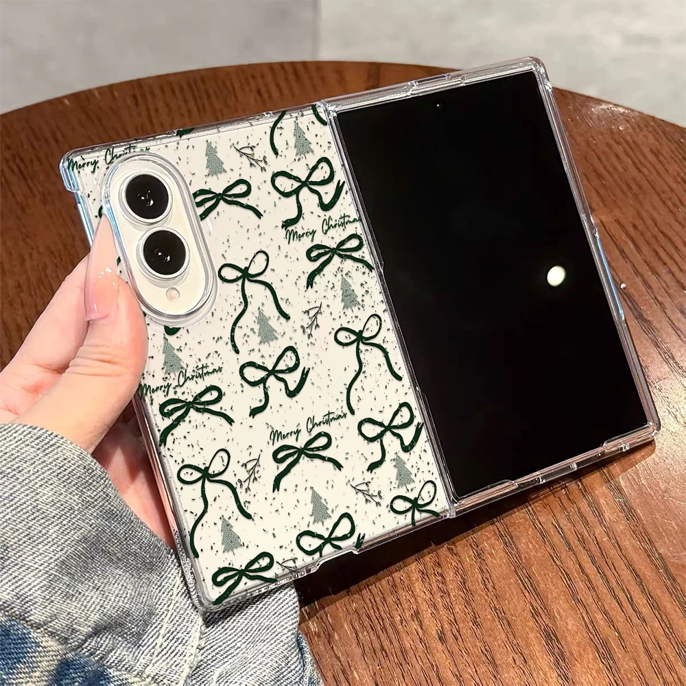 Christmas Bow Case For Samsung Galaxy Z Fold 8 7 6 5 4 3 2 Hard Pc Back Case Full Edge Protection Light Shell
