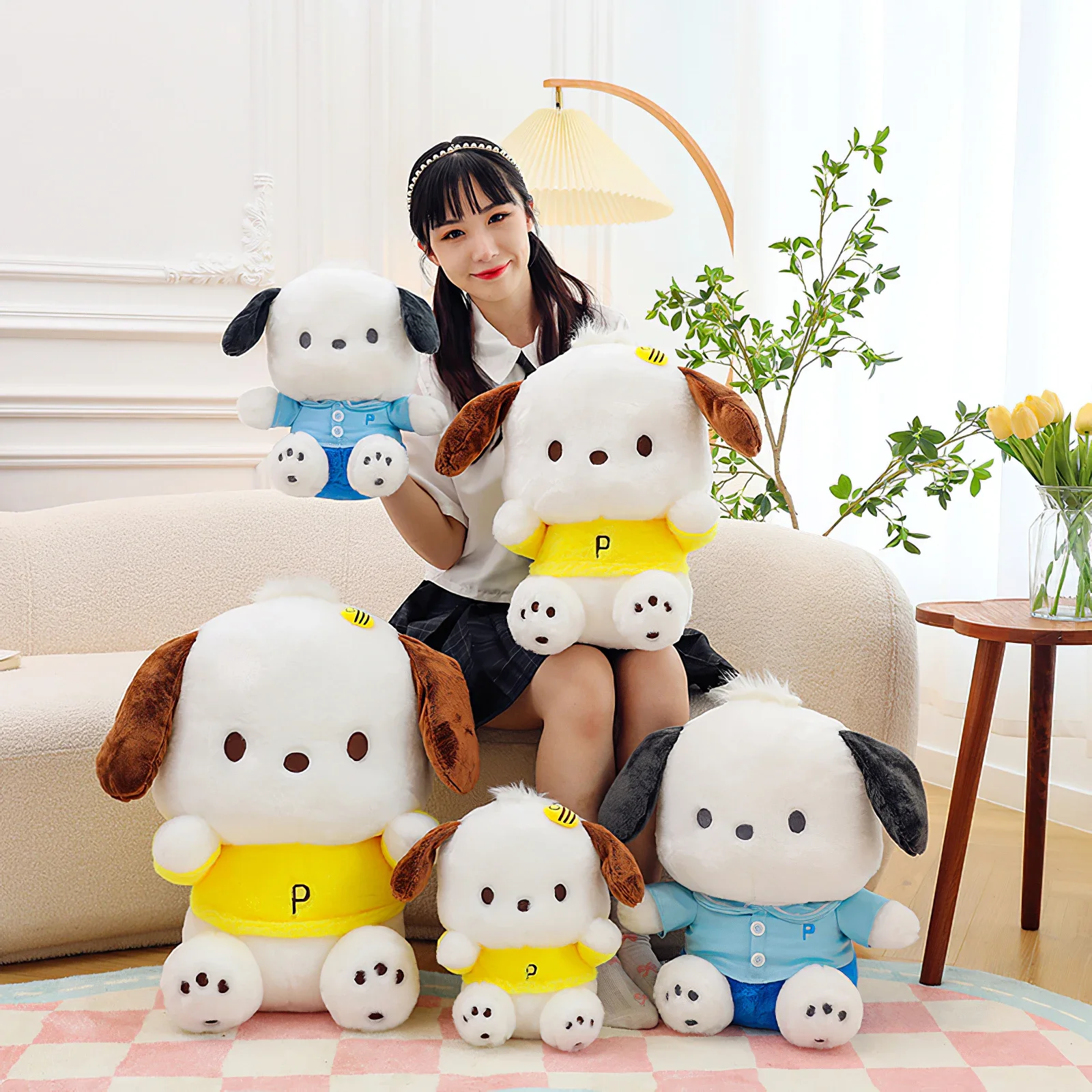 Cute Sanrio Pochacco Dog Plush Doll, Kawaii Desenhos Animados, Peluches animais, Macio Stuffed Toy, Travesseiro, Almofada do Sofá, Kids Birthday Gift