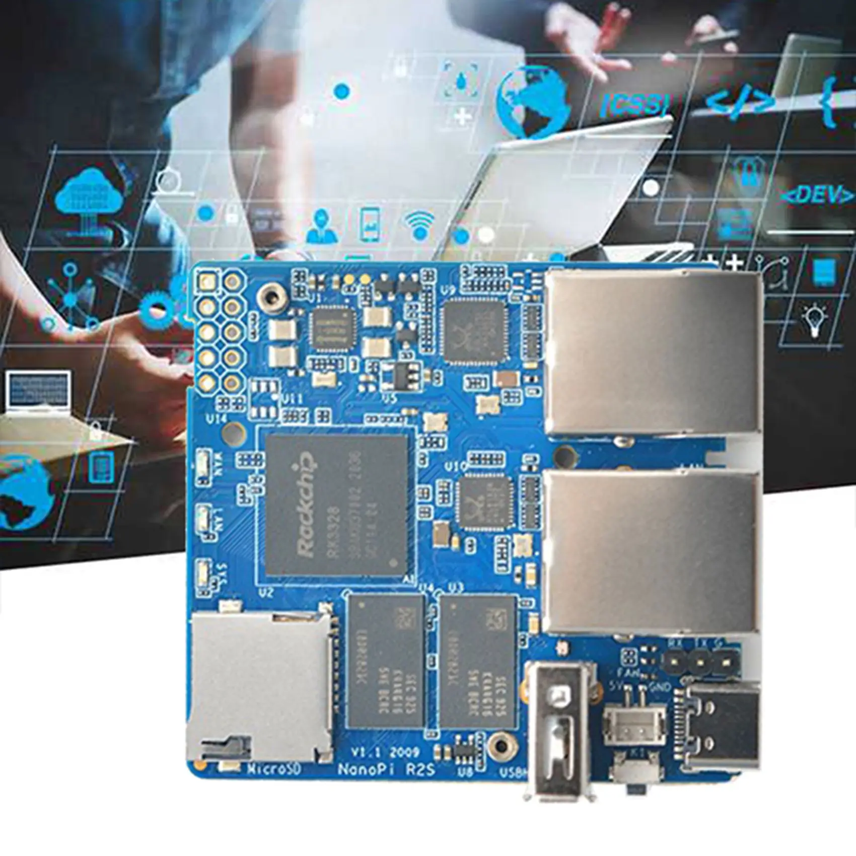 미니 라우터용 Nanopi R2S용 AA87 단일 보드 쿼드 코어 Cortex-A53 듀얼 기가비트 이더넷 포트 Openwrt/LEDE 개발 보드