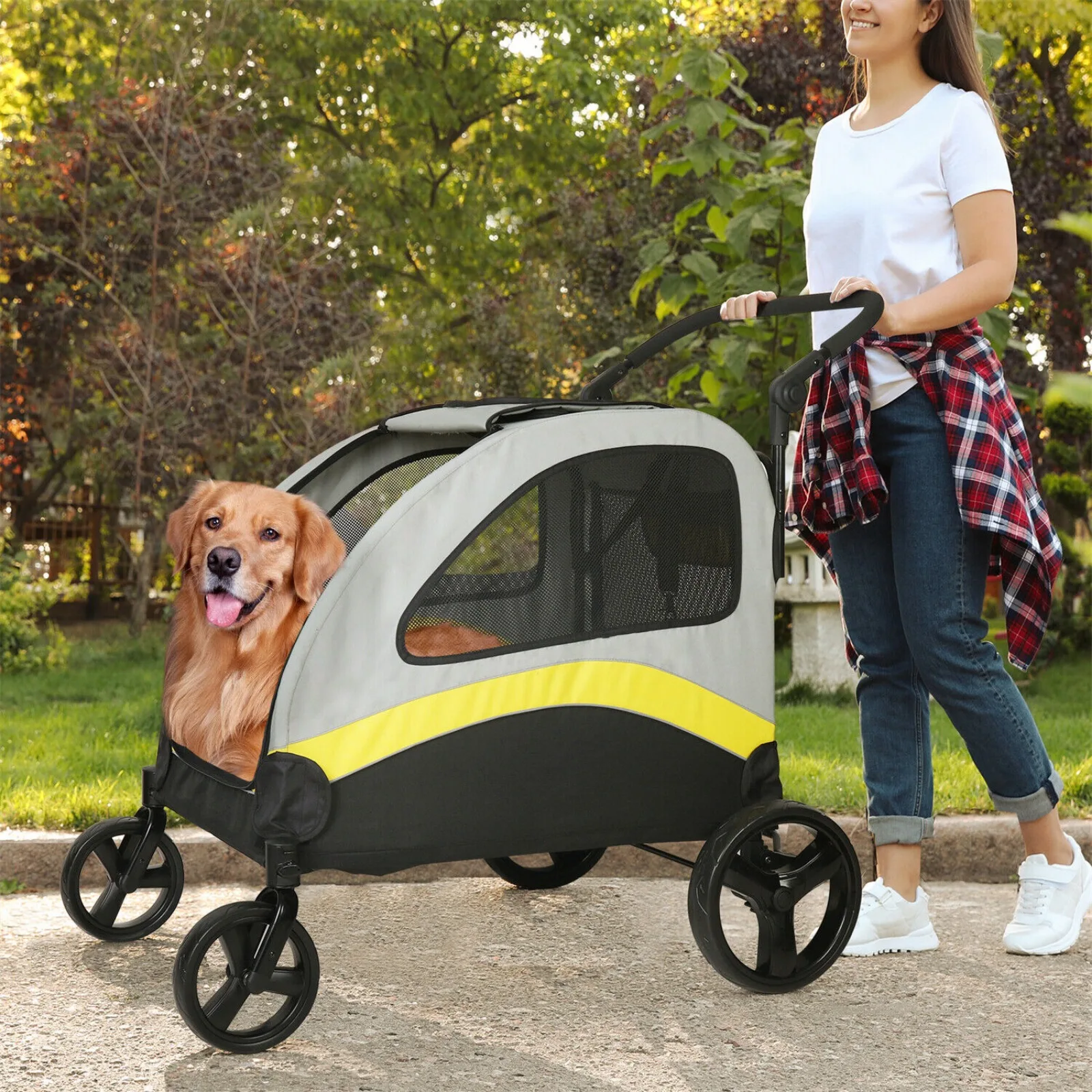 US 4-Wheeled Foldable Pet Stroller, Dog and Cat Trolley, Portable Suitcase, Dog Accessories, M, L, XL