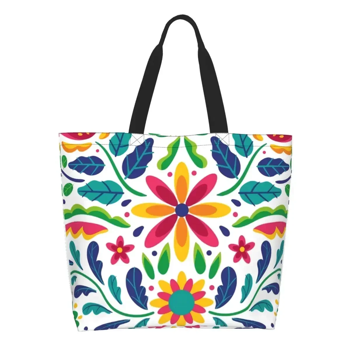 

Custom Mexican Flowers Shopping Canvas Bags Women Reusable Large Capacity Grocery Tote Shopper Bags