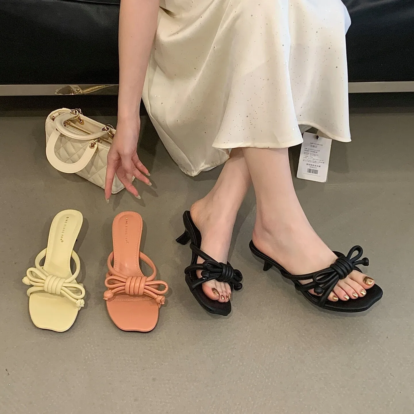 

Новые женские туфли Bailamos на низком каблуке, весна-лето, модные сандалии-лодочки с бантом-бабочкой, женские шлепанцы на тонком каблуке