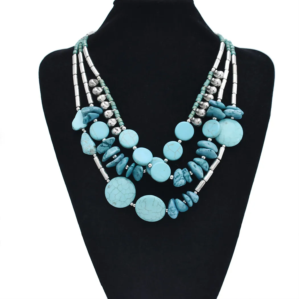 

Богемное этническое бирюзовое многослойное ожерелье с воротником из бисера для женщин, вечерние этнические украшения, индийский египетский цыганский аксессуар, подарок