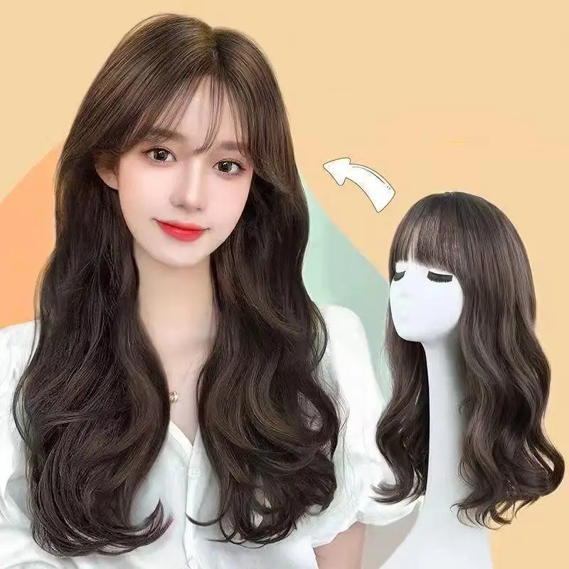 28in Long Black Straight Wig with Air Bangs for Women Heat Resistant Elegant Fashion Synthetic Wig for Daily Wear and Cosplay