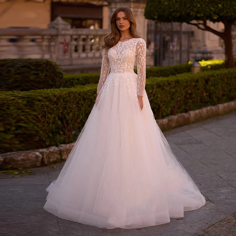 

Sexy Long Lace Sleeves Wedding Dresses For Women Mopping Length Princess Engagement Banquet Vestidos De Novias 2025 Customized