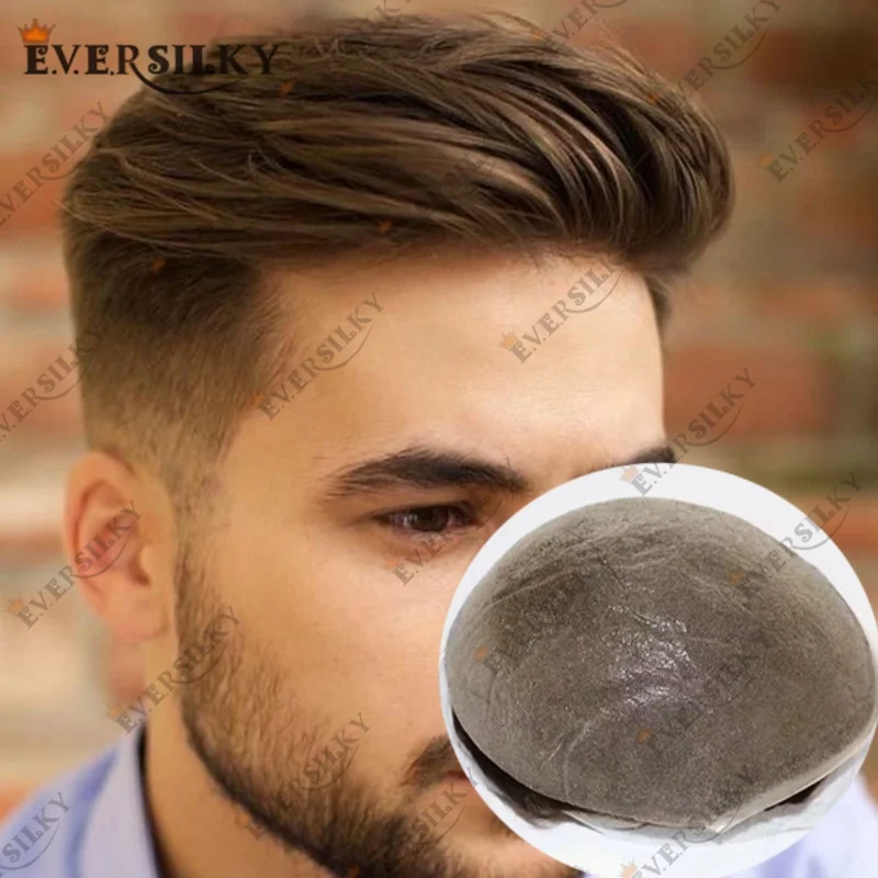 

Платиновый Коричневый Блондин Невидимый 100% Плотность Настоящие Человеческие Волосы PU База мужской Парик Супер Тонкий 0,02 мм Черный Серый 1B10 1B65 Мужские Волосы