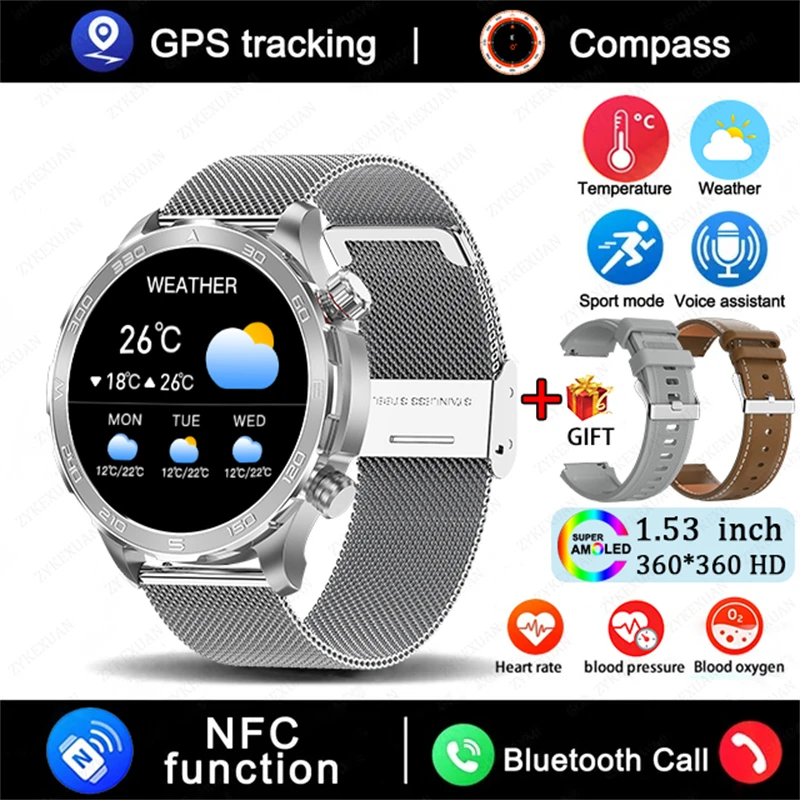 2025 New Bluetooth Call Smart Watch Men For Huawei AMOLED HD Large Screen Heart Rate NFC IP68 Waterproof GPS Sports Smart Watch