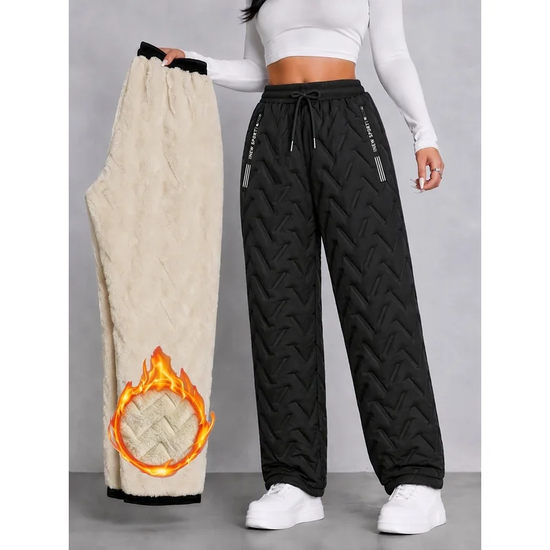 Winter Men's Pants With Lamb Wool Lining Thickened Cotton Lining Straight Leg Pants Warm Cotton Pants Men's Outdoor Sports Pants