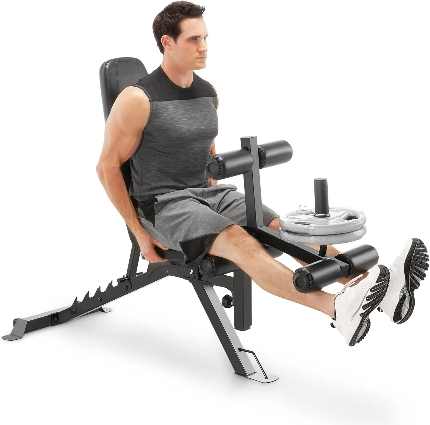 Utility Bench with 6 Adjustable Positions and Leg Developer, High-Density Foam Padding, Dark Gray