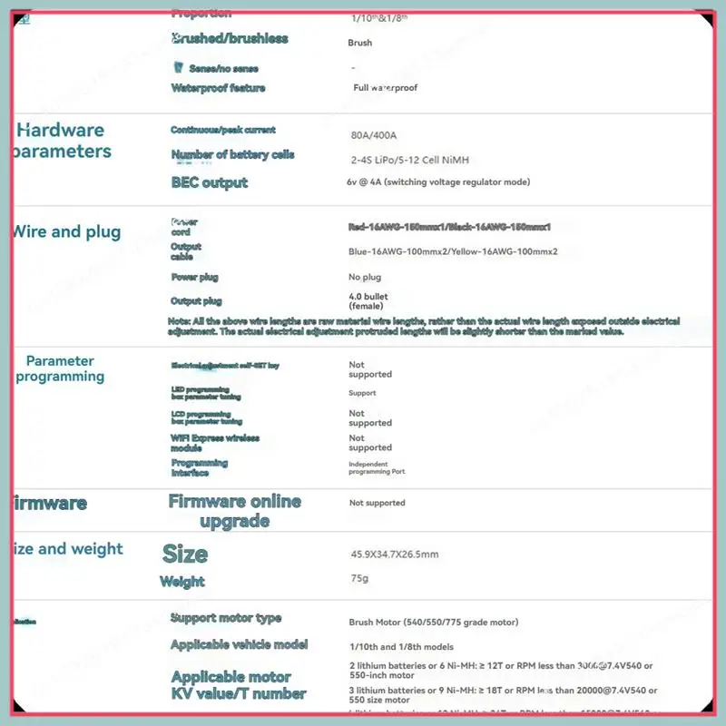 

N94R For Quicrun WP 880 80A Dual Brushed Waterproof ESC Speed Controller For 1/8 RC Car With Program Card