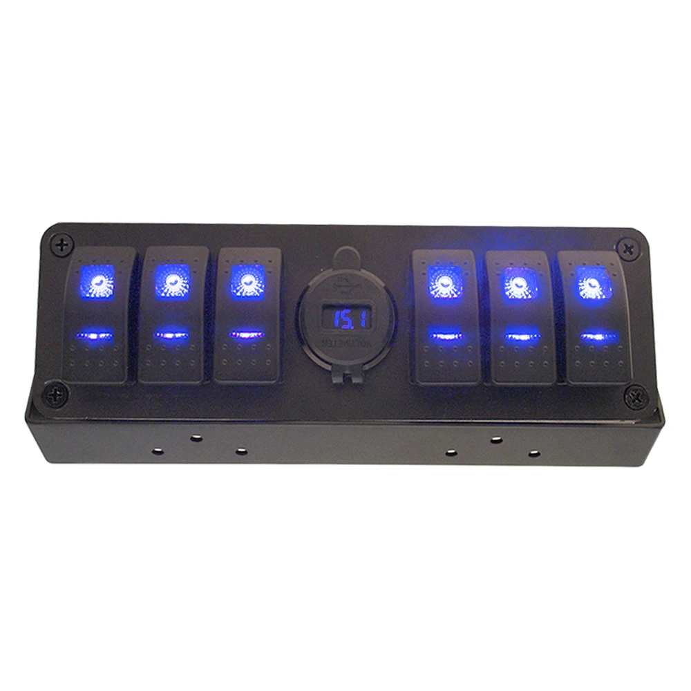

6+1 Gang Rocker Switch Box Switch Panel Double QC3.0 Waterproof for Cars Vehicles Yacht 12-24V 20A