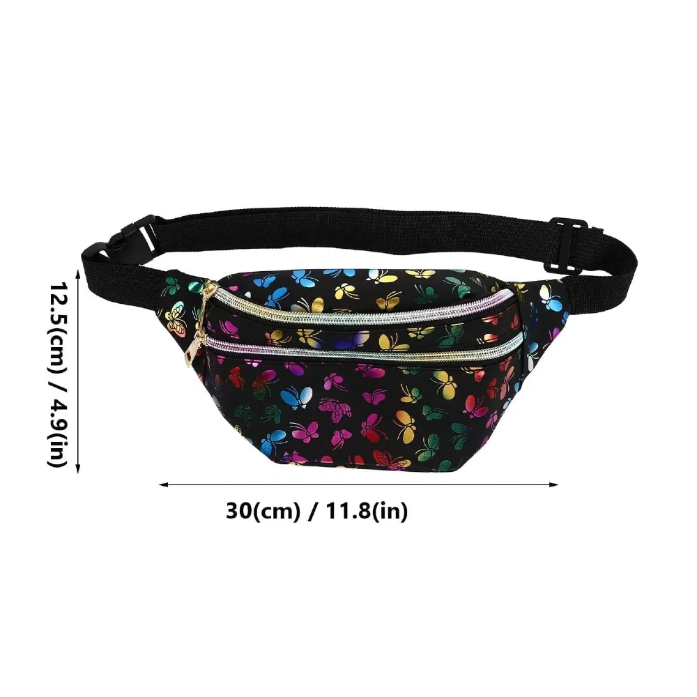 Fashion Double Zip Belt Bag Colour Trend Print Women and Men Chest Bag PU Mobile Phone Shoulder Bag Women's Shoulder Bags Large,