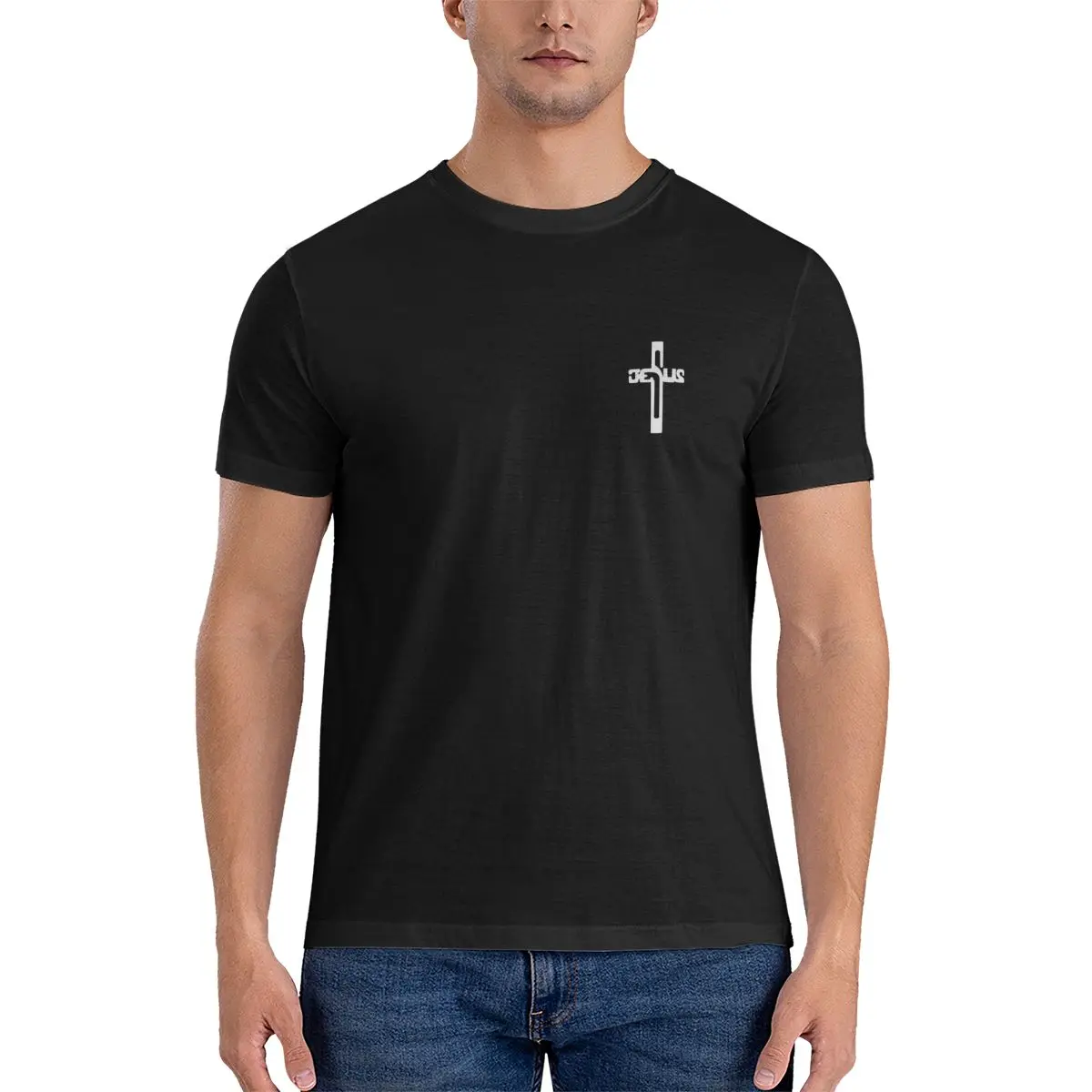 JESUS CROSS Men's Short Sleeve T-shirt Round Neck 100% Cotton T shirt S-6XL