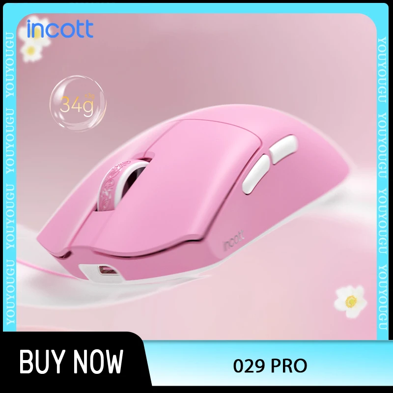 

incott 029 Wireless Mouse Three Mode RGB Lightweight Gaming Mouse PAW3395/PAW3950ES-KING 8K Mice Girls PC Gamer Accessory