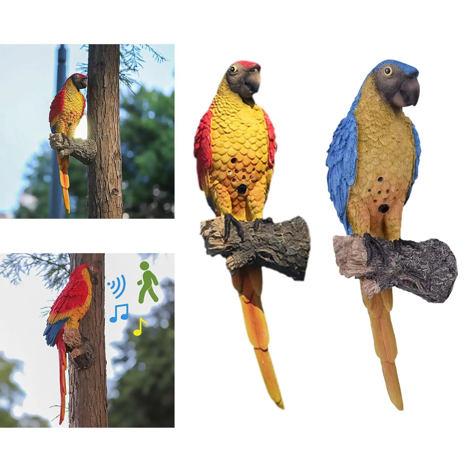 Voice Recording Parrot Tree Hanging Ornament Bird Figurine Lightweight Realistic Multifunctional Resin Garden Decoration