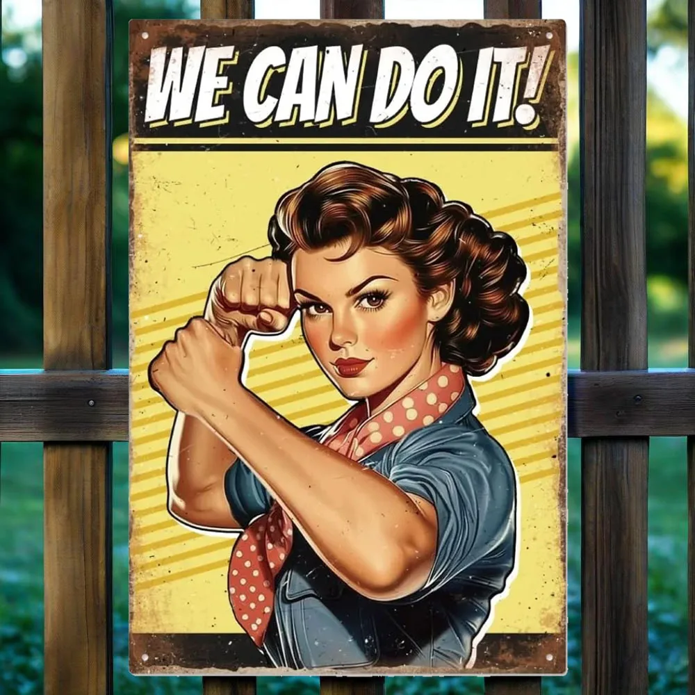 

Rustic Metal Wall Art，WADORN "Boxing End Pinup Woman" Metal Sign - We Can Do It Vintage Wall Art Poster for Home Gym