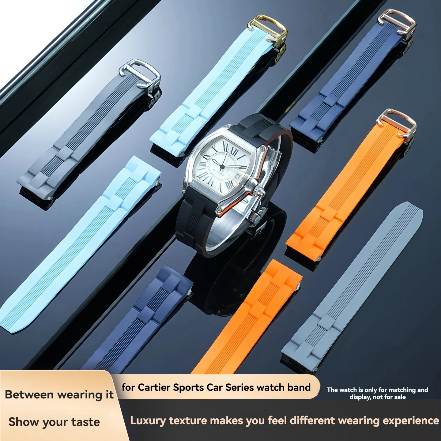 Premium Quick Release Fluorine Rubber Strap | 19mm for Cartier Roadster W6206017 W6206018 /Waterproof Blue/Orange/Black Watchban