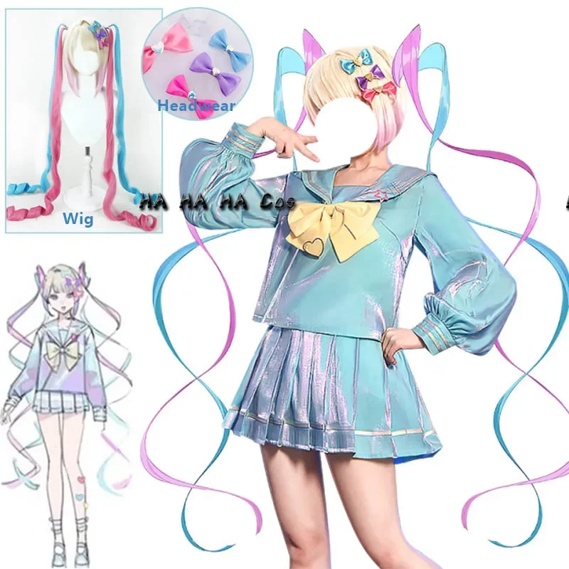 Hololive NEEDY GIRL OVERDOSE KAngel Game Cosplay Costume Angel-chan Beautiful Laser JK Sailor Suit Halloween Full Set And Wig