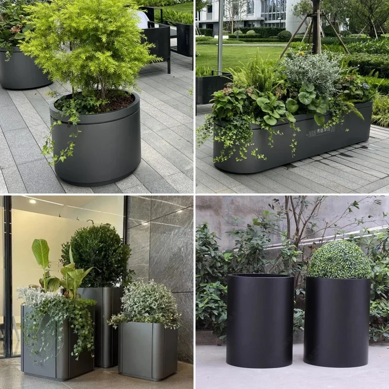 Stainless Steel round Flower Box Combination Outdoor Commercial Metal Slot Garden Container for Potted Plants Street Bed