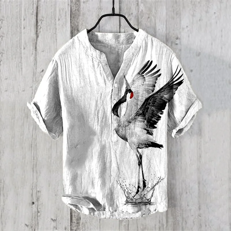 

Men's long sleeved shirt summer solid color stand up collar casual beach style plus size