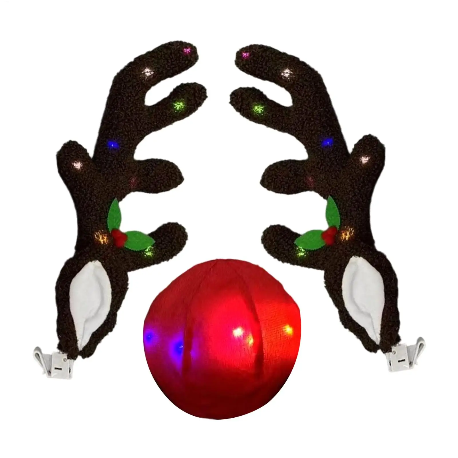 Christmas Car Decor LED Reindeer Antler With Nose Car Decoration For Automotive Truck Vehicle SUV Exterior Window Roof Top