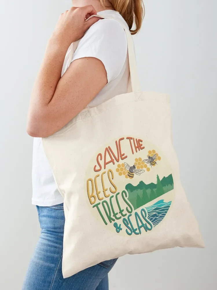 Save The Bees, Trees, & Seas Retro Tote Bag personalized tote custom bags men custom fabric