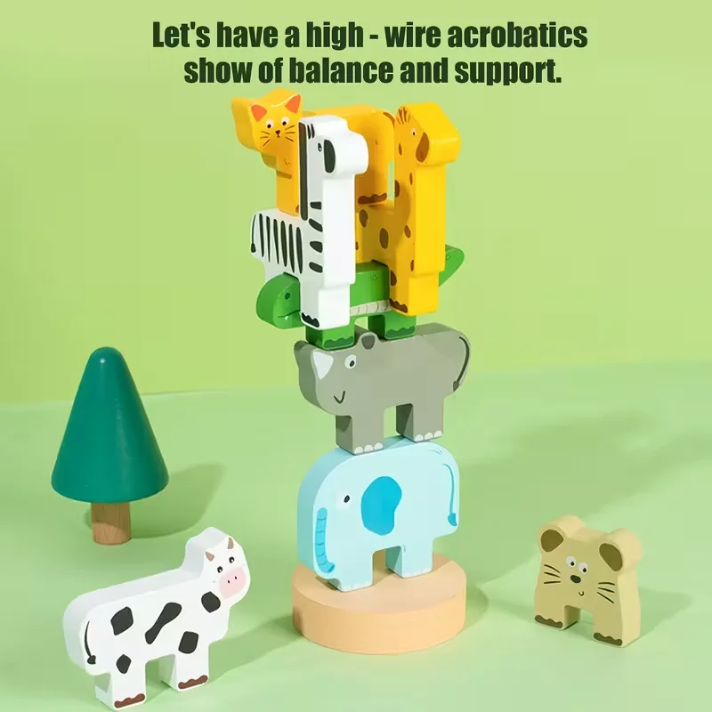 Hölzerner Tierblock zum Stapeln, pädagogisches Puzzlespielzeug, Kleinkindspielzeug für Kinder im Alter von 1–3 Jahren, Früherziehungsspielzeug, Kinderspielzeug