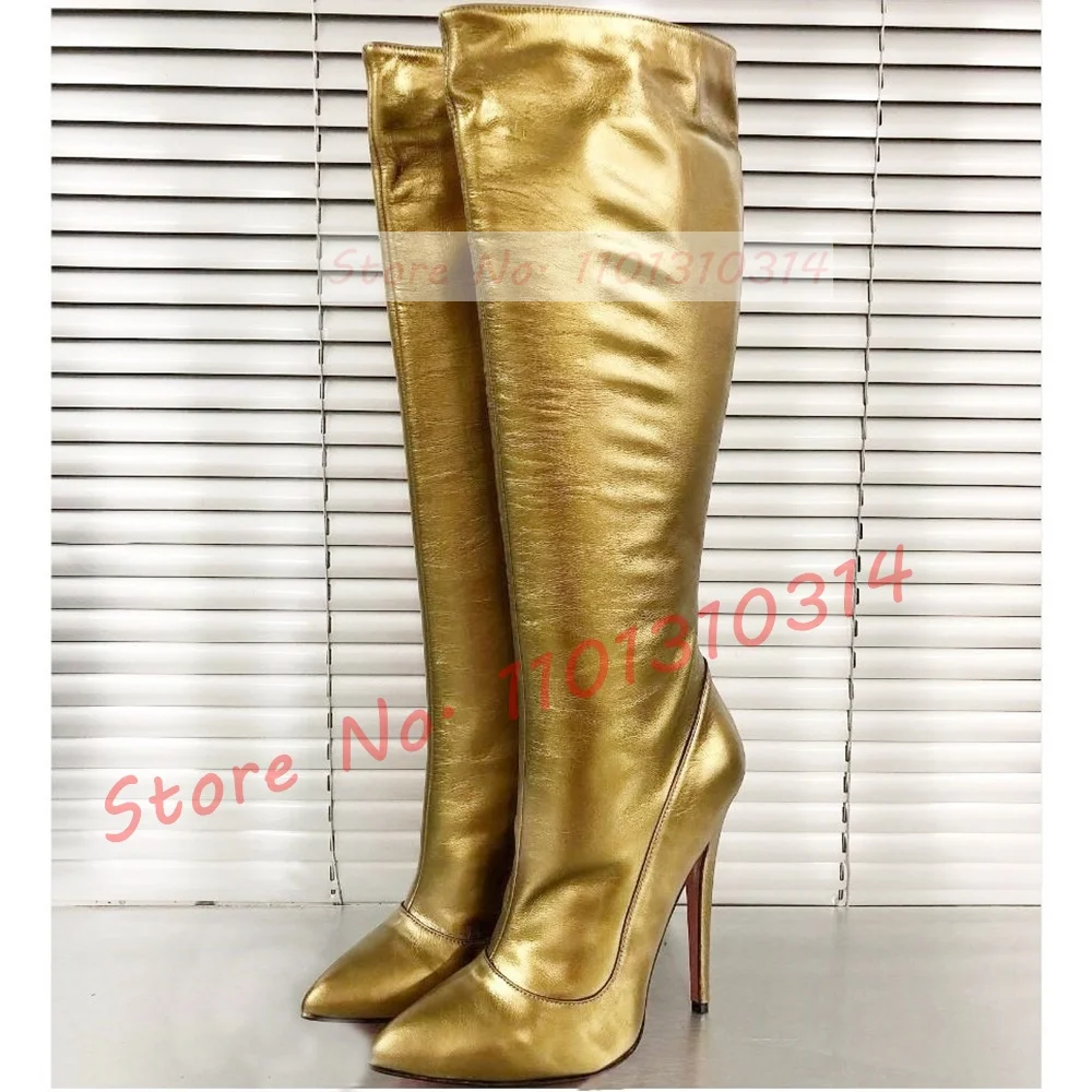 Black 16cm High Heels Patent Boots Sexy Women Pointy Toe Side-zip Stiletto Knee High Boots Solid Women Casual Party Winter Shoes