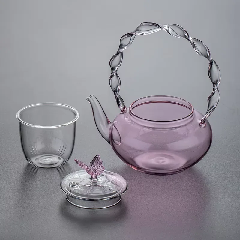 Wholesale transparent tea fruit infusion tank heat-resistant glass teapot with filter wooden handle, suitable for enterprise