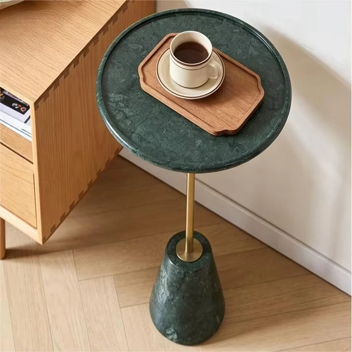 # Table Natural Marble Surface Stainless Steel Support Conical Base Minimalist Design