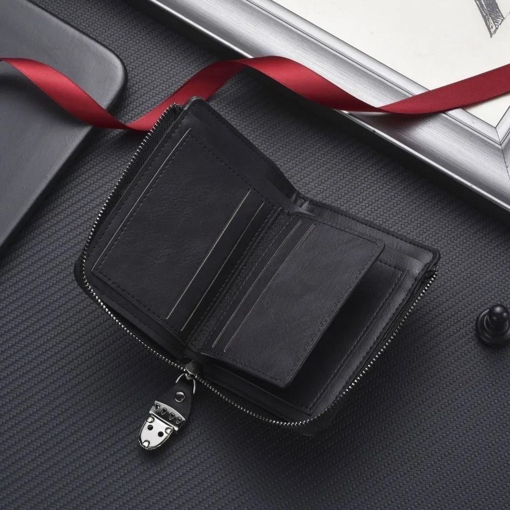 Draagbare herenportemonnee met ritssluiting, effen kleur, meerdere kaartsleuven, visitekaartjeshouder, korte gesp, leren portemonnee, cadeau