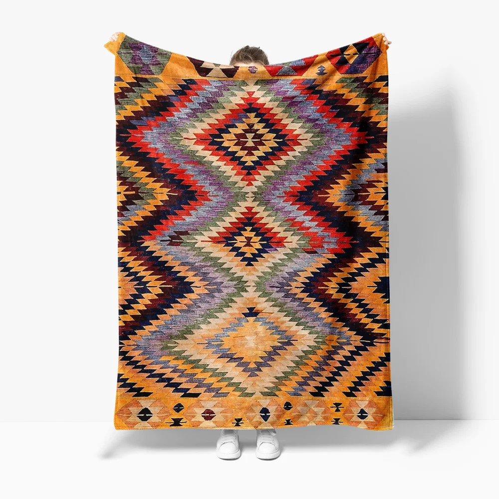 Geometric Navajo Blanket Throw Rug Kilim Tribal Bed Sofa Decor Warm Fuzzy Textured Cotton Rectangle