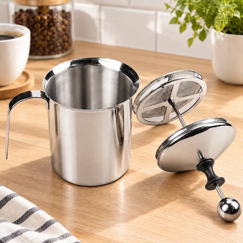 400ML Stainless Steel Foam Maker with Dual Filter for Coffee, Egg Mixing, and Creamy Texture Tool