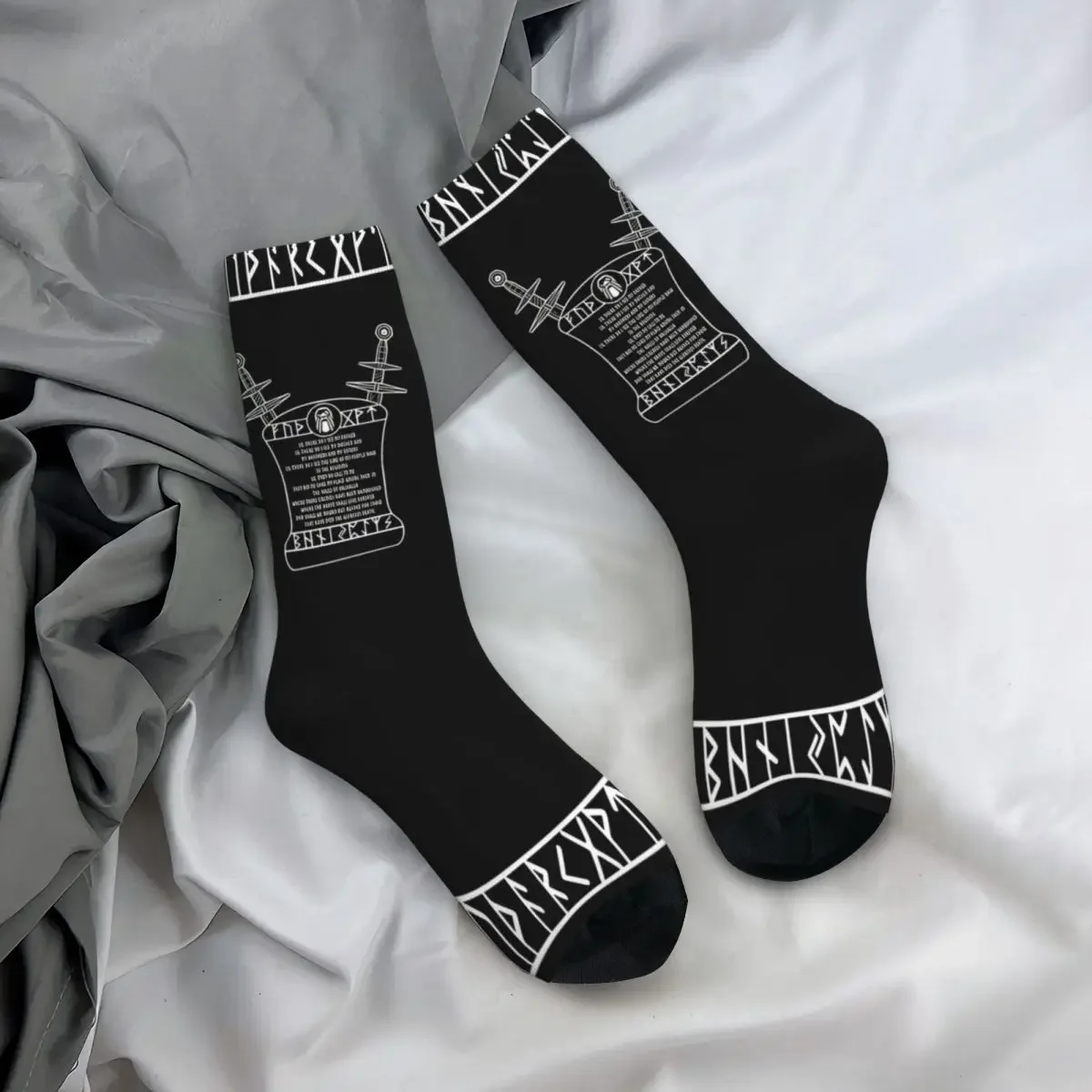 Funny Crazy Sock for Men Norse Prayer Hip Hop Vintage Viking Happy Breathable Seamless Printed Boys Crew Sock Novelty Gift