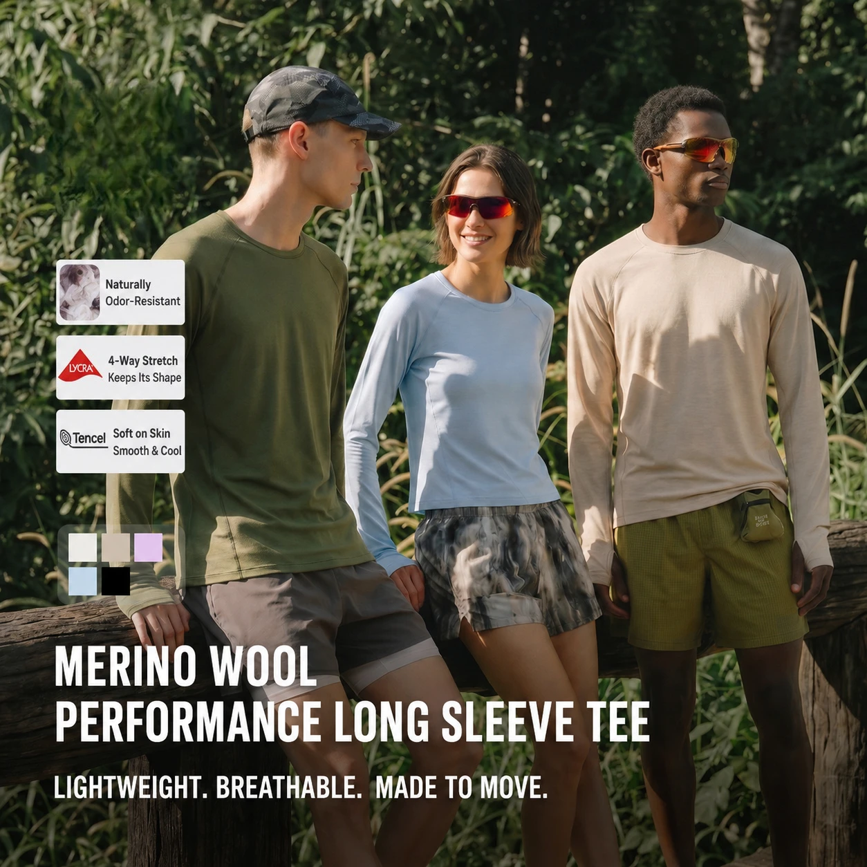 Men's Merino Wool Blend Base Layer Long Sleeve Shirt Lightweight Breathable Athletic Top for Hiking Running Quick Dry Outdoor