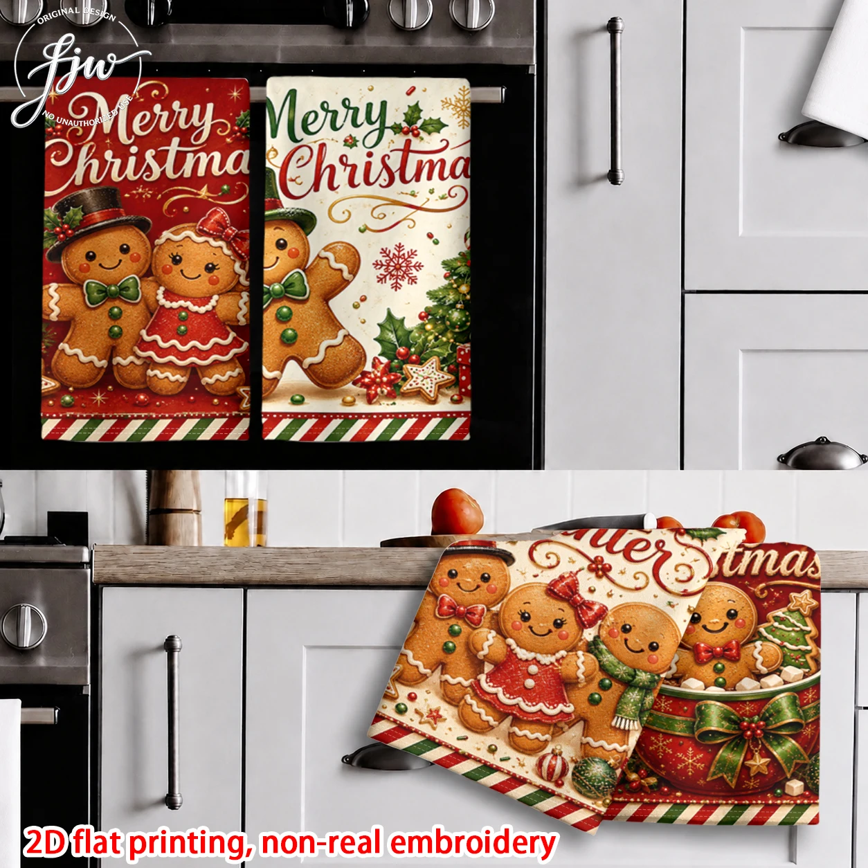 6pcs Christmas Gingerbread Theme Kitchen Towels Vintage Xmas Holiday Decorative Dish Towels for Winter Cooking Baking