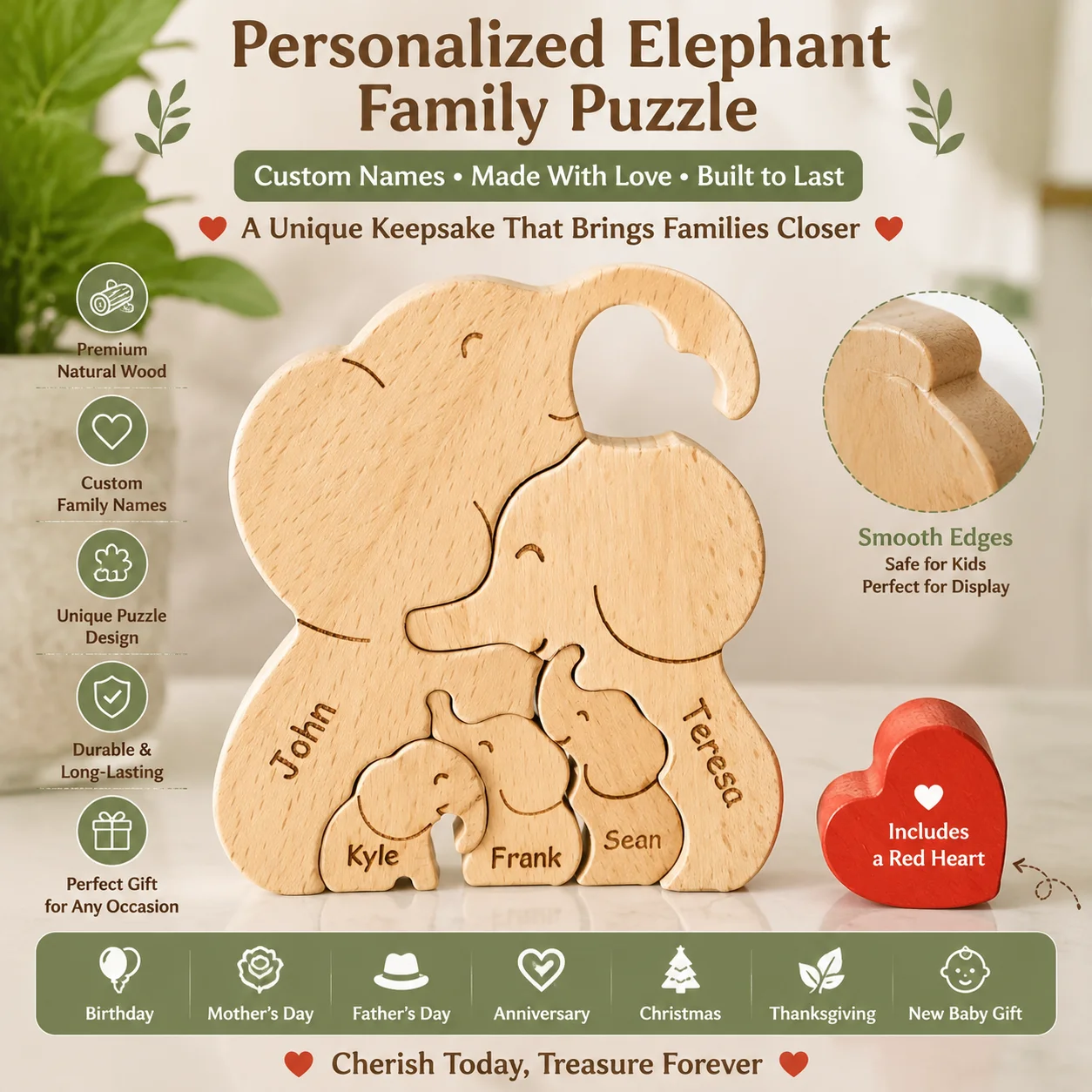 Free Engraving DIY Elephant Family Wooden Puzzle Personalized Custom Desk Decor Birthday Gift Home Decoration Figurines ﻿