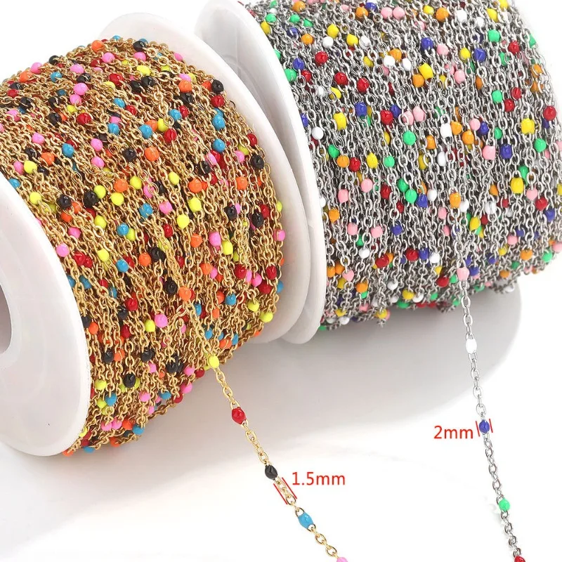 Cute Multicolored Gold Color Stainless Steel Enamel Beaded Chain for Jewelry Making Necklaces DIY Material Semi-finished Product view 4