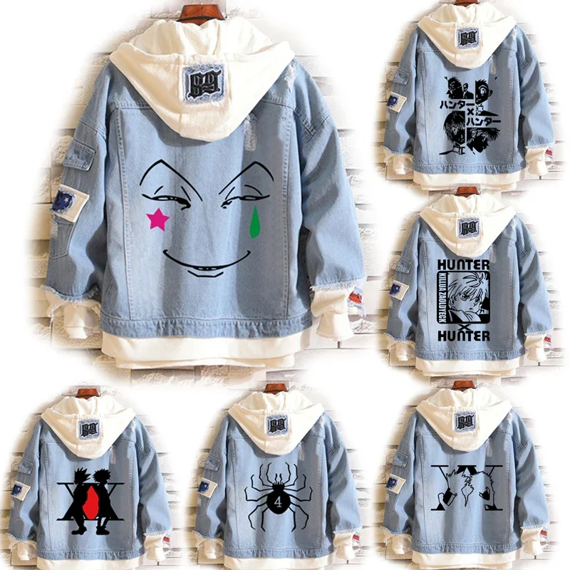 Anime Hisoka Cosplay Costume HUNTER × HUNTER Denim Jacket Gon Freecss Coats Killua Zoldyck Hooded Sweater Kurapika