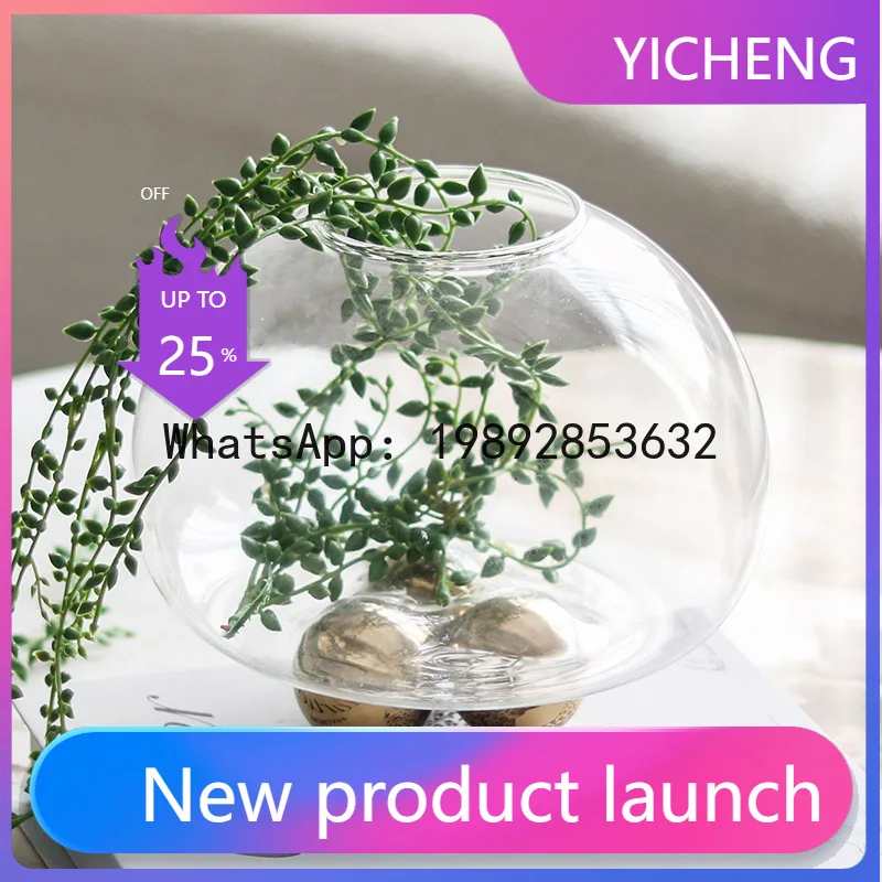 

QQ Clear Glass Vase Geometric Golden Ball Transparent Terrarium Floral Arrangement Accessories Flower Vase Home Decoration