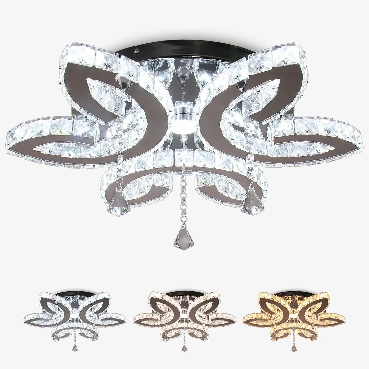 

20.4" Living Room Crystal Chandeliers Modern Crystal Ceiling Light LED Flush Mount Pendant Light Fixture for Bedroom Dining Room