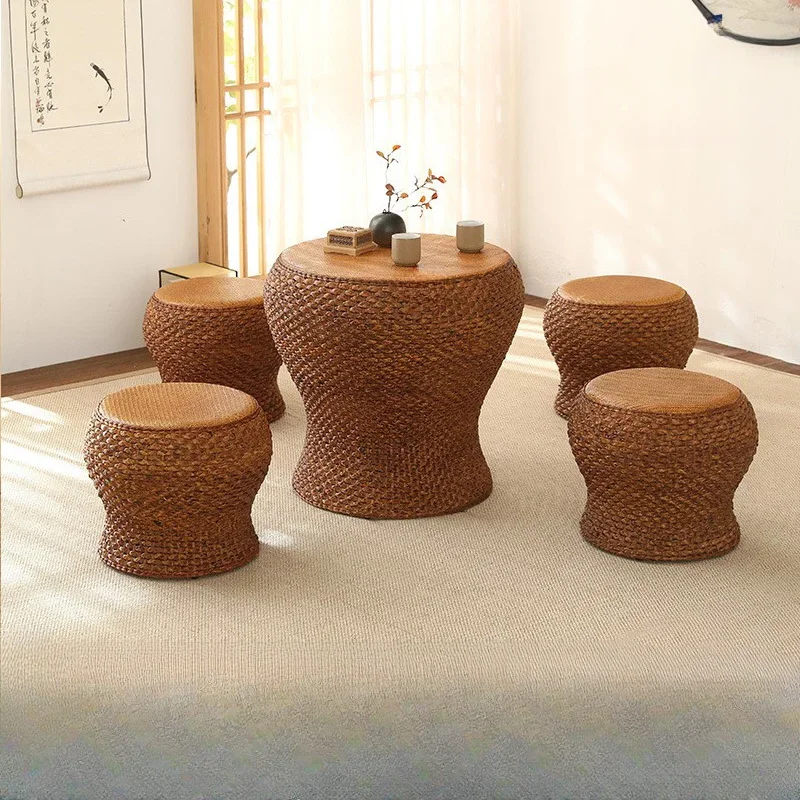 Rattan tea table sitting stool living room low table stool household small coffee table embroidery pier