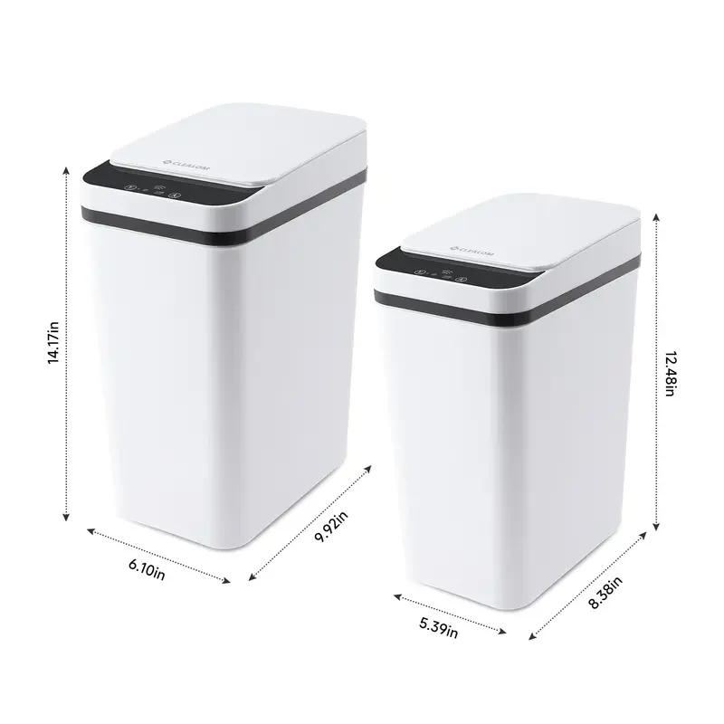 CLEALOM 2-Pack 3 Gallon Touchless Smart Sensor Trash Can，2-Pack 4 Gallon Smart Induction Trash Can，Small Smart Motion Sensor Trash Can, Slim Waterproof Trash Bin for Bedroom, Bathroom, Office, Living Room,White and Black Trash Can,Bathroom Gadget