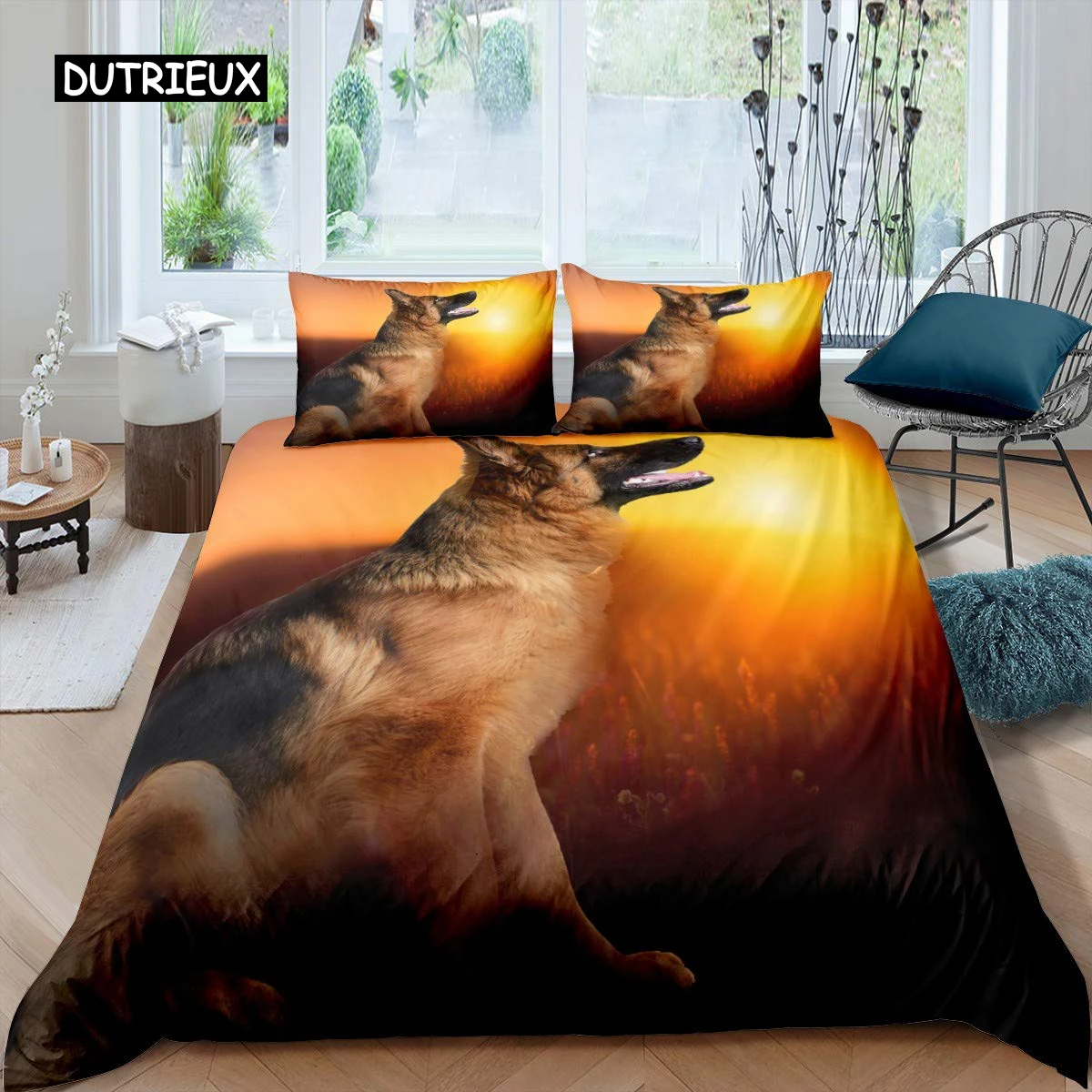 

German Shepherd Duvet Cover Set 3D German Shepherd Puppy Print Bedding Set for Kids Boys Girls Pet Animal Theme Comforter Cover