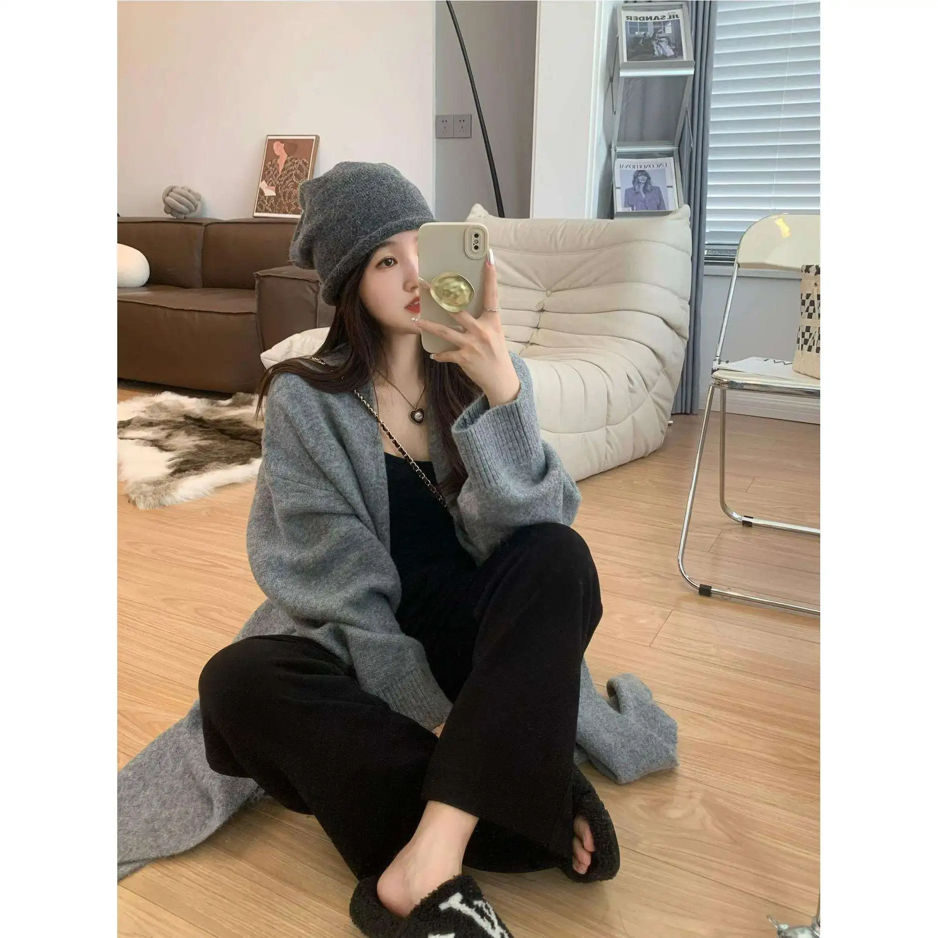 Pantalon tricoté à jambes larges pour femmes, longueur étendue, taille haute, drapé, droit, coupe ample, Ultra Long, 80